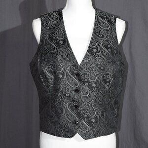 New York & Company Black & Gray Paisley Sleeveless Button Suit Vest | Size 8